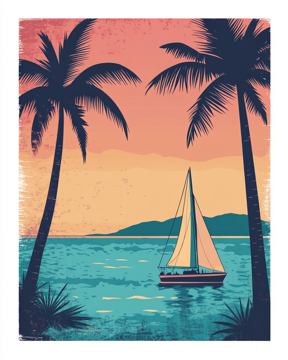 A Retro Travel Poster of a Tropical Island