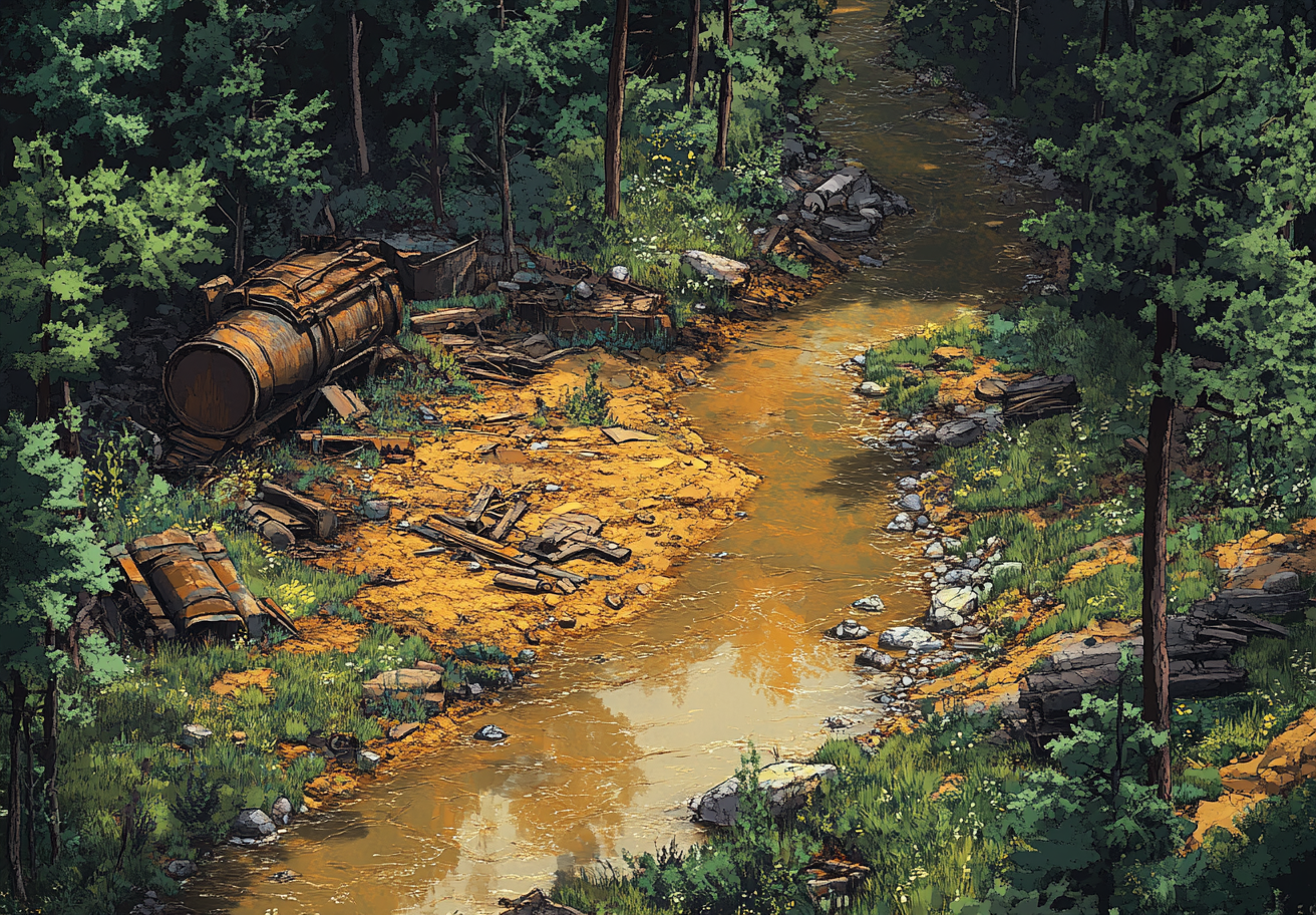 A Riverbed Junkyard in a Forest Clearing