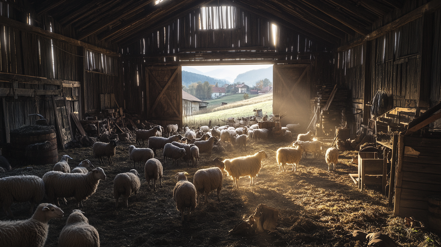 A Romanian Village Barn: Sheep, Goats, and Farm