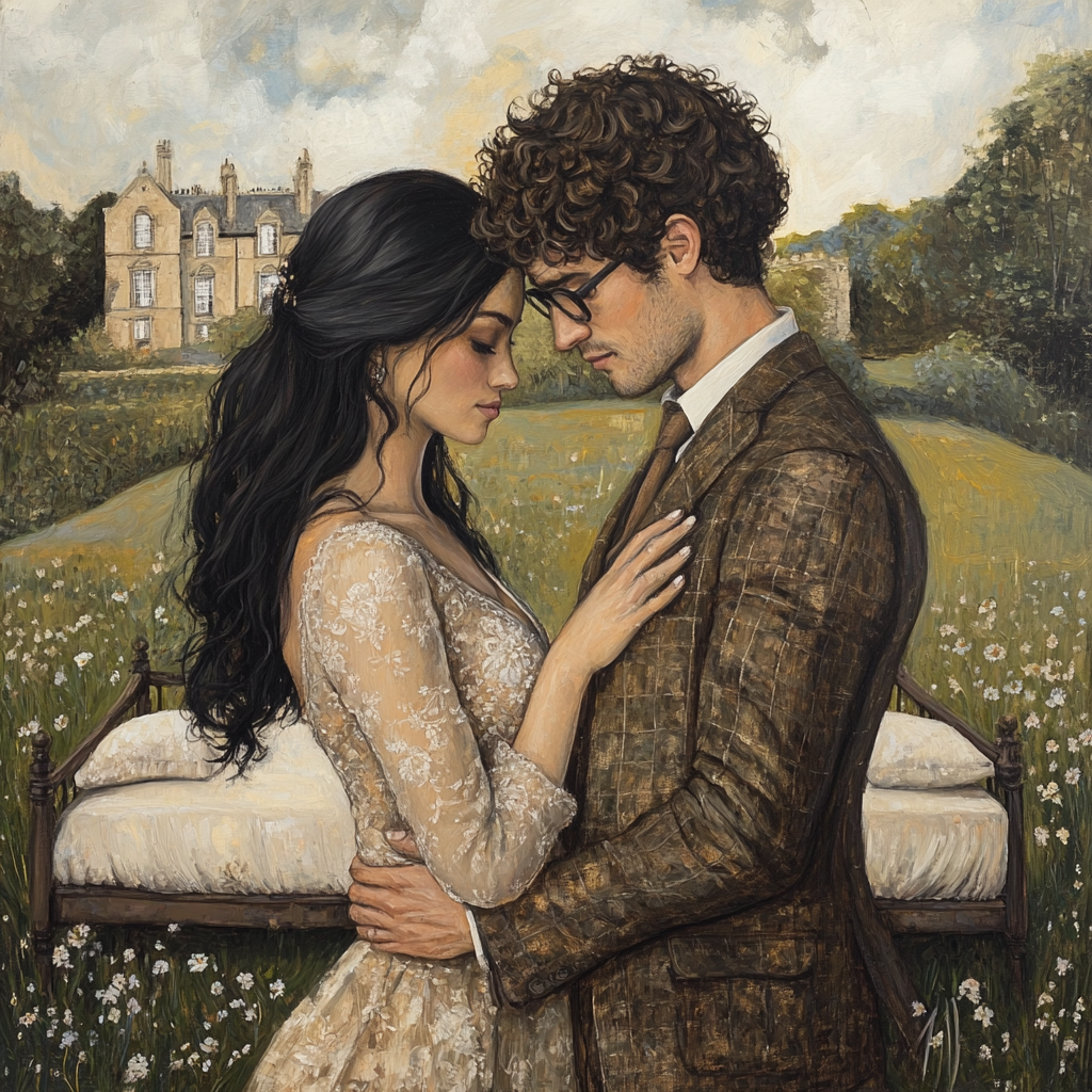 A Romantic Couple Embracing in a Countryside Morning