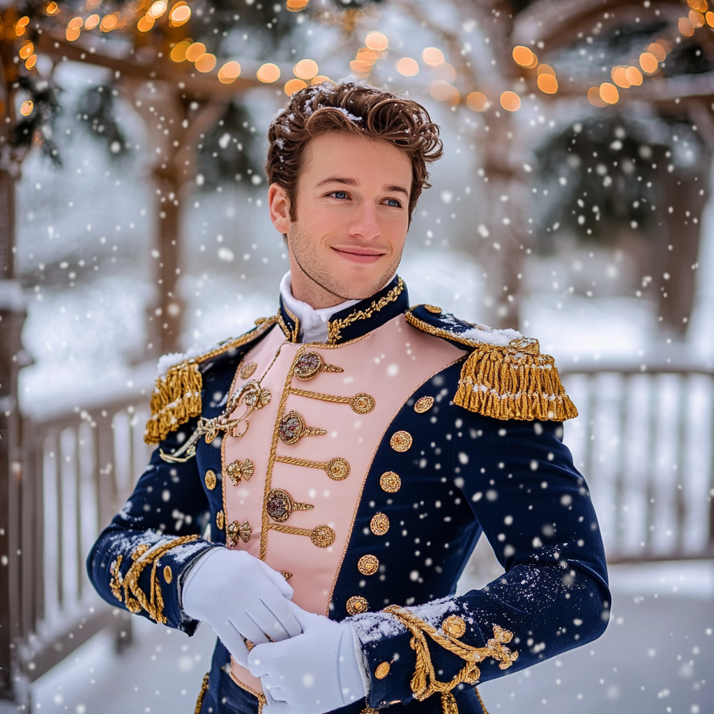 A Romantic Nutcracker Soldier in Snowy Gazebo