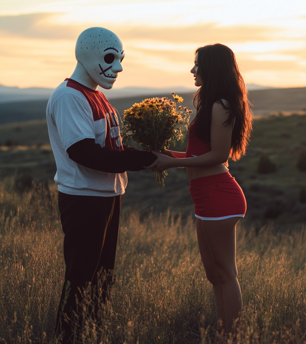 A Romantic Sunset Encounter with a Masked Man