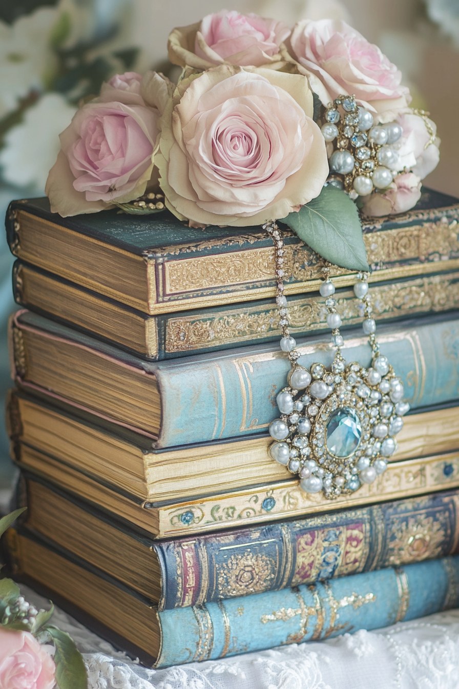 A Royal Book with Gold and Pink Roses