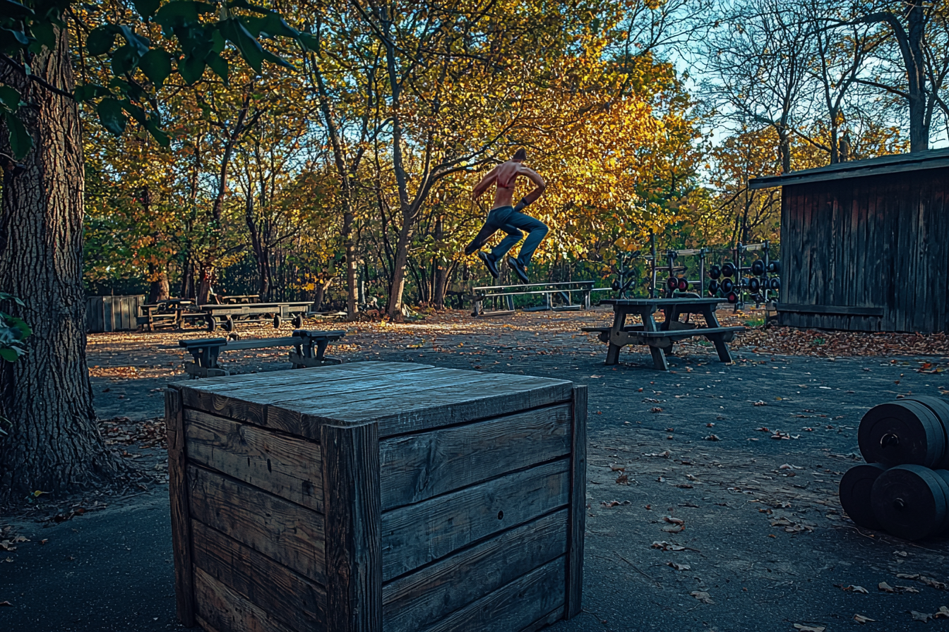 A Rustic Wooden Box in Outdoor Gym