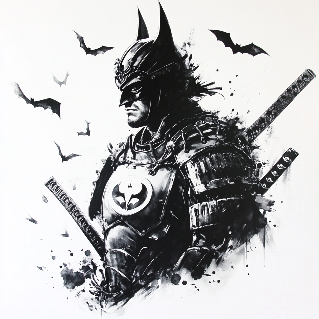 A Samurai Batman in Black and White