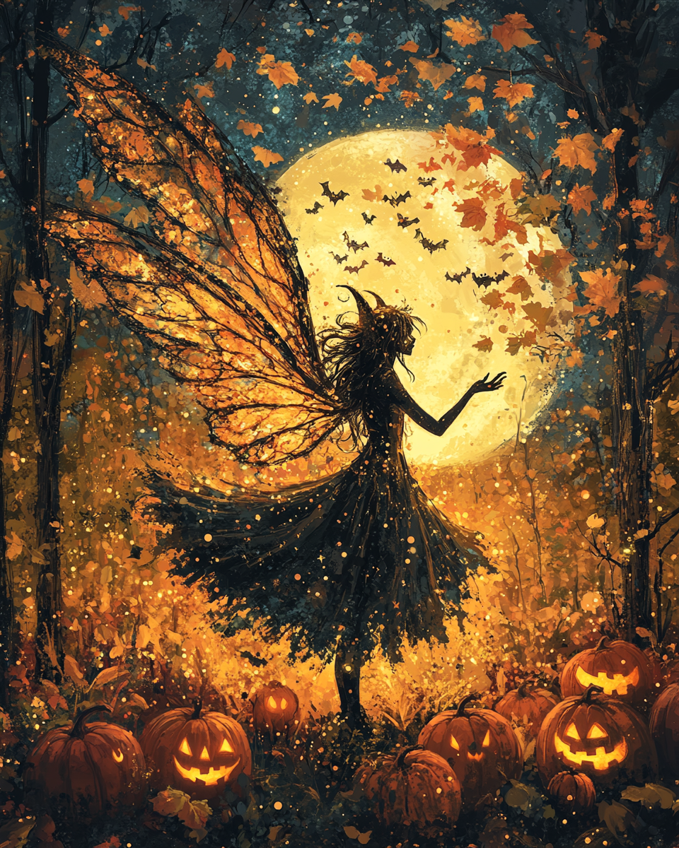 A Scary Fairy Casting Spell on Pumpkin Patch