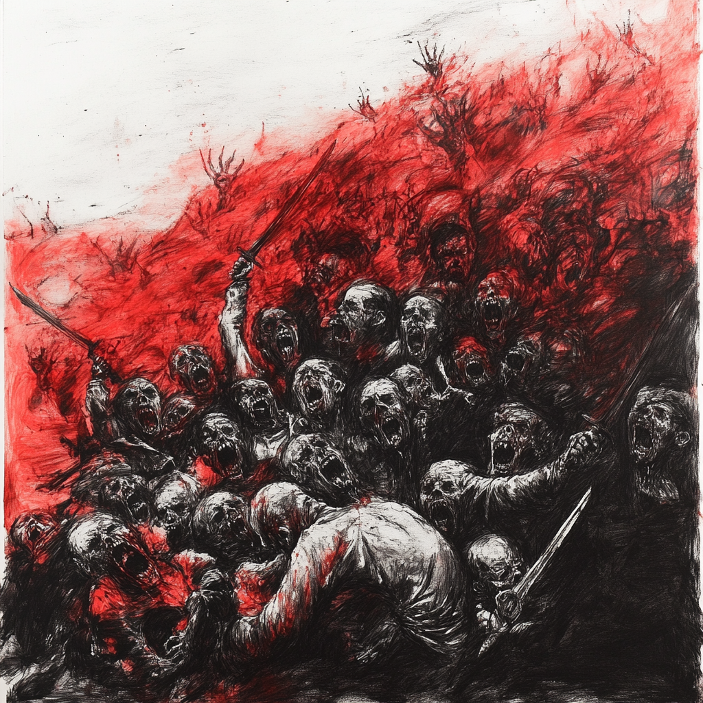 A Scary Red and Black Drawing of Drowning People