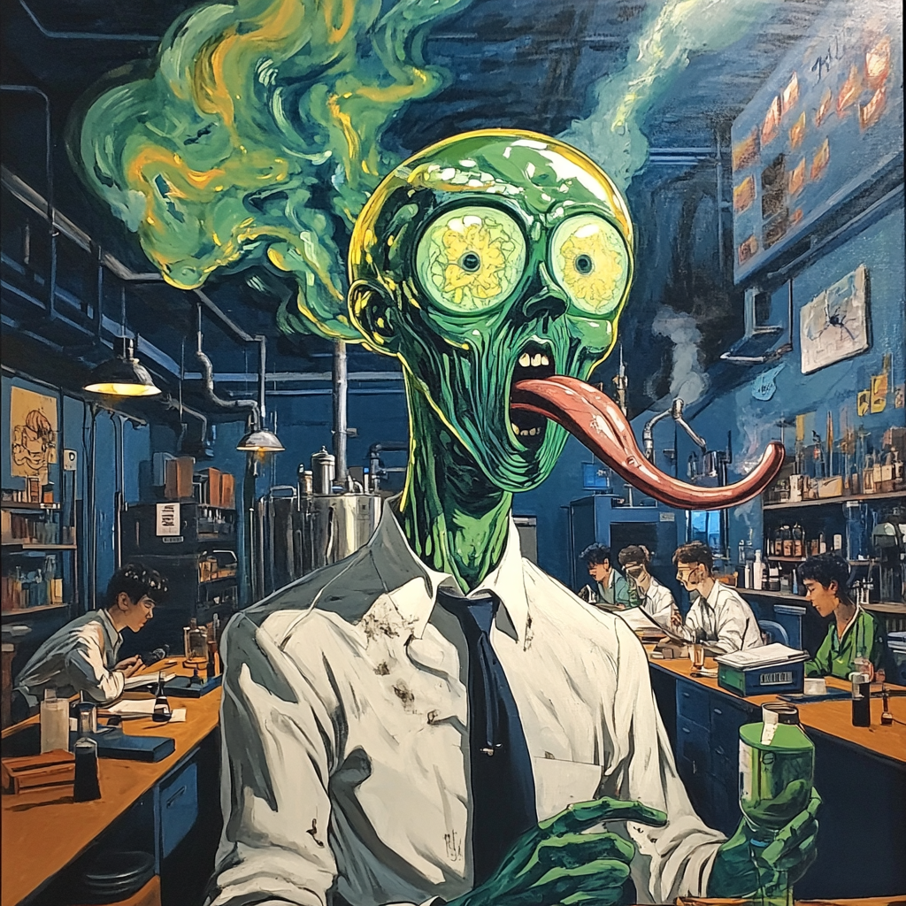 A Scientist Ghost with Students in Lab Poster