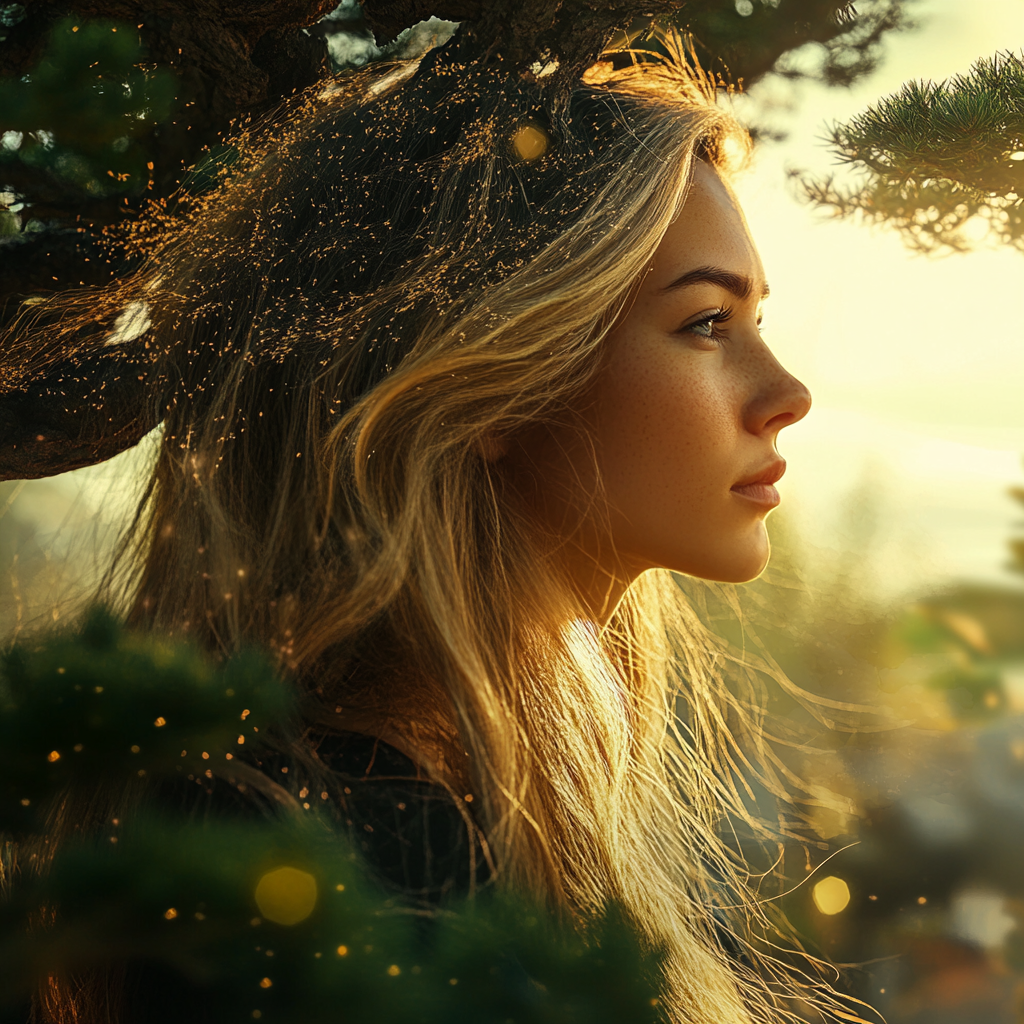 A Secure Woman with a Bonsai Hair Crown