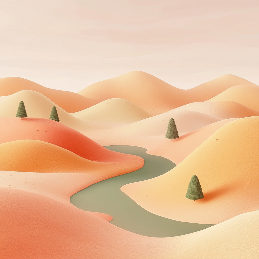 A Serene Desert Landscape with Winding River