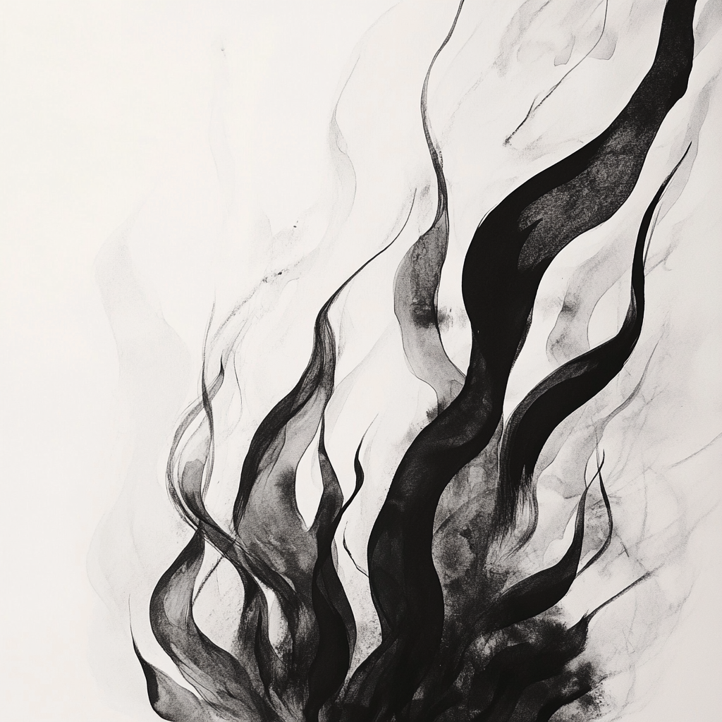 A Serene Ink Wash of Dynamic Flames