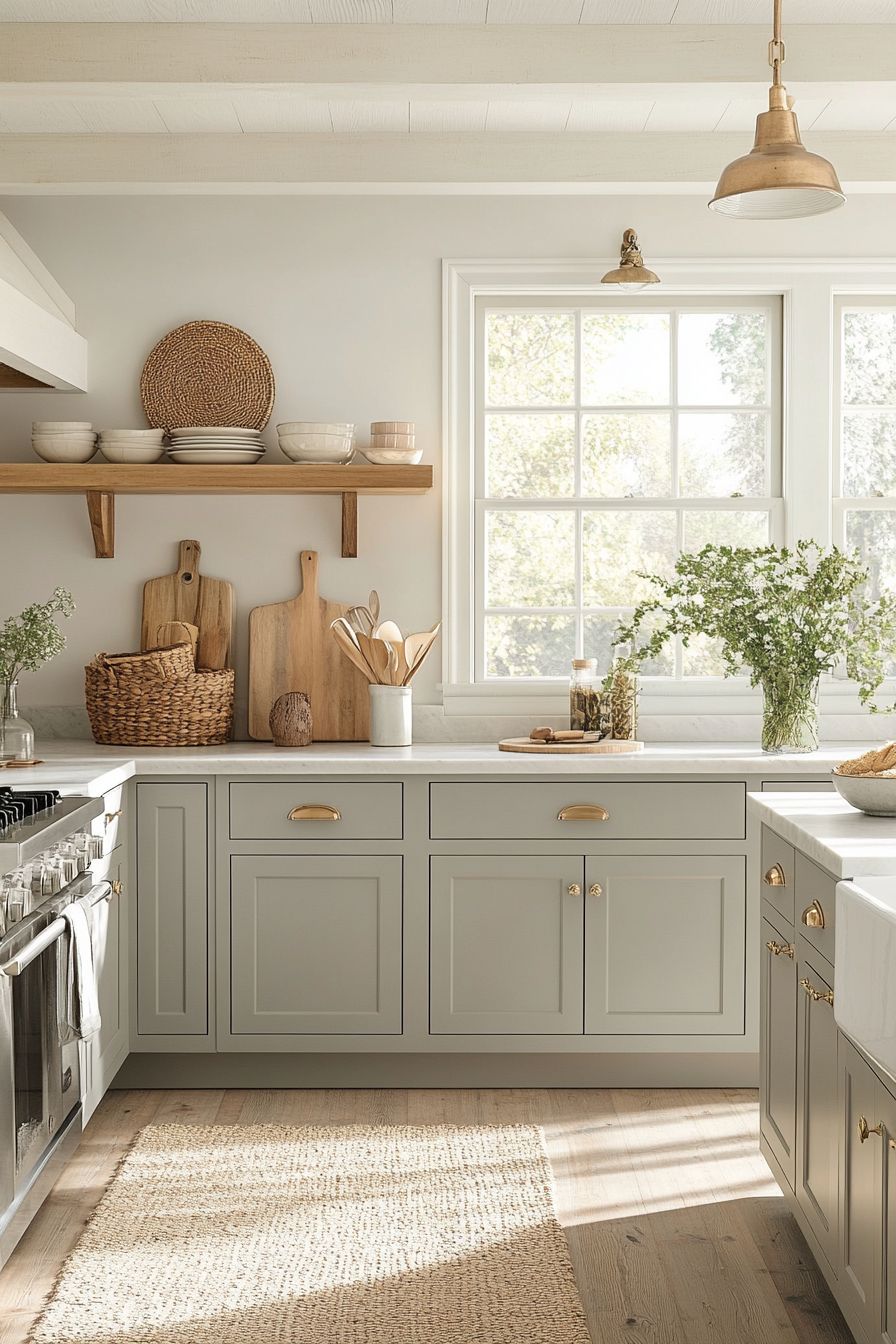 A Serene Kitchen: Pebble Gray Cabinets & Natural Harmony