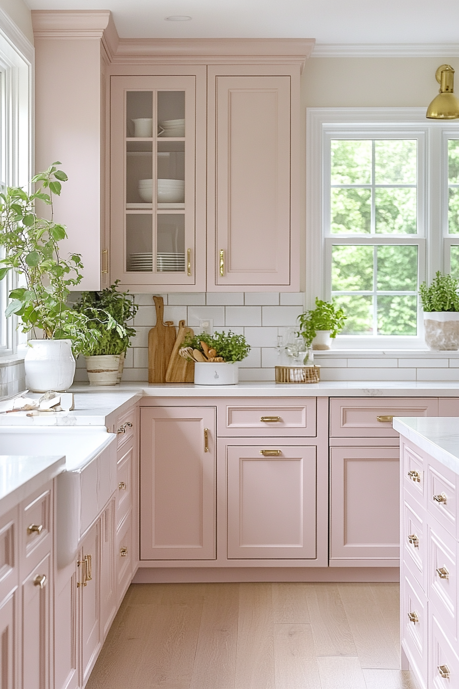 A Serene Pink Kitchen with Soft Shell Sensation