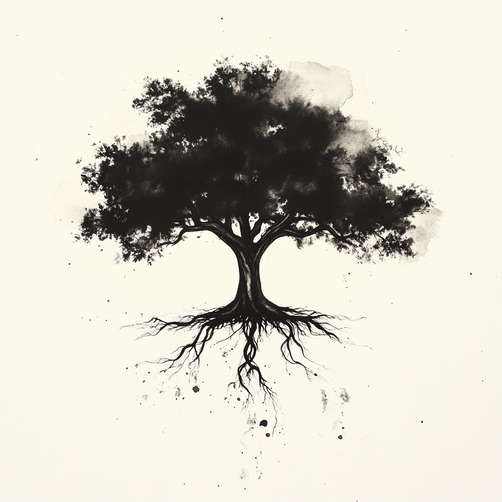 A Serene Tree of Life in Ink Wash