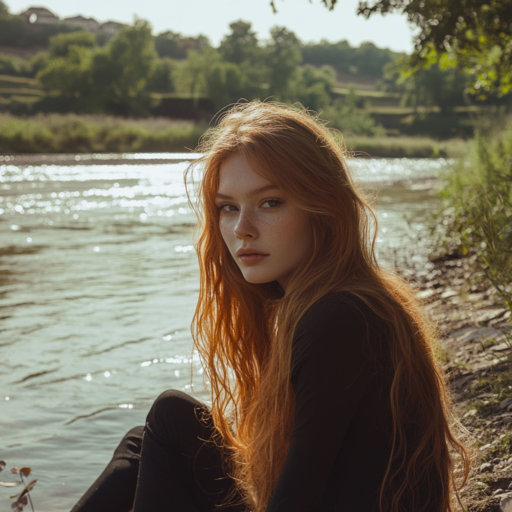 A Serene Woman by the Calm River