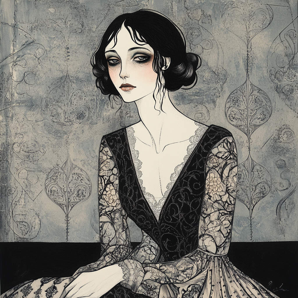 A Serene Woman in Gorey-inspired Artwork