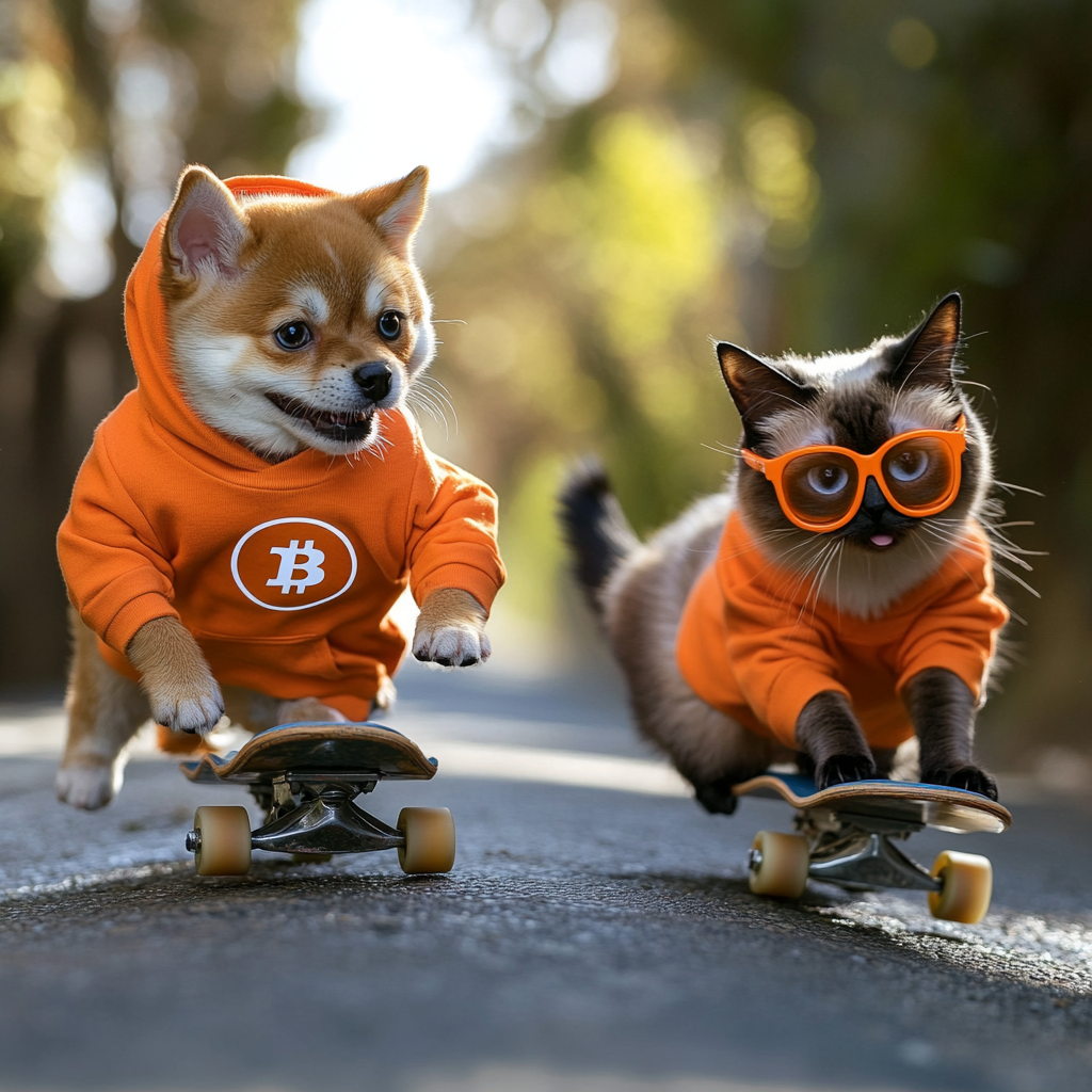 A Shiba Inu and Siamese Cat race downhill