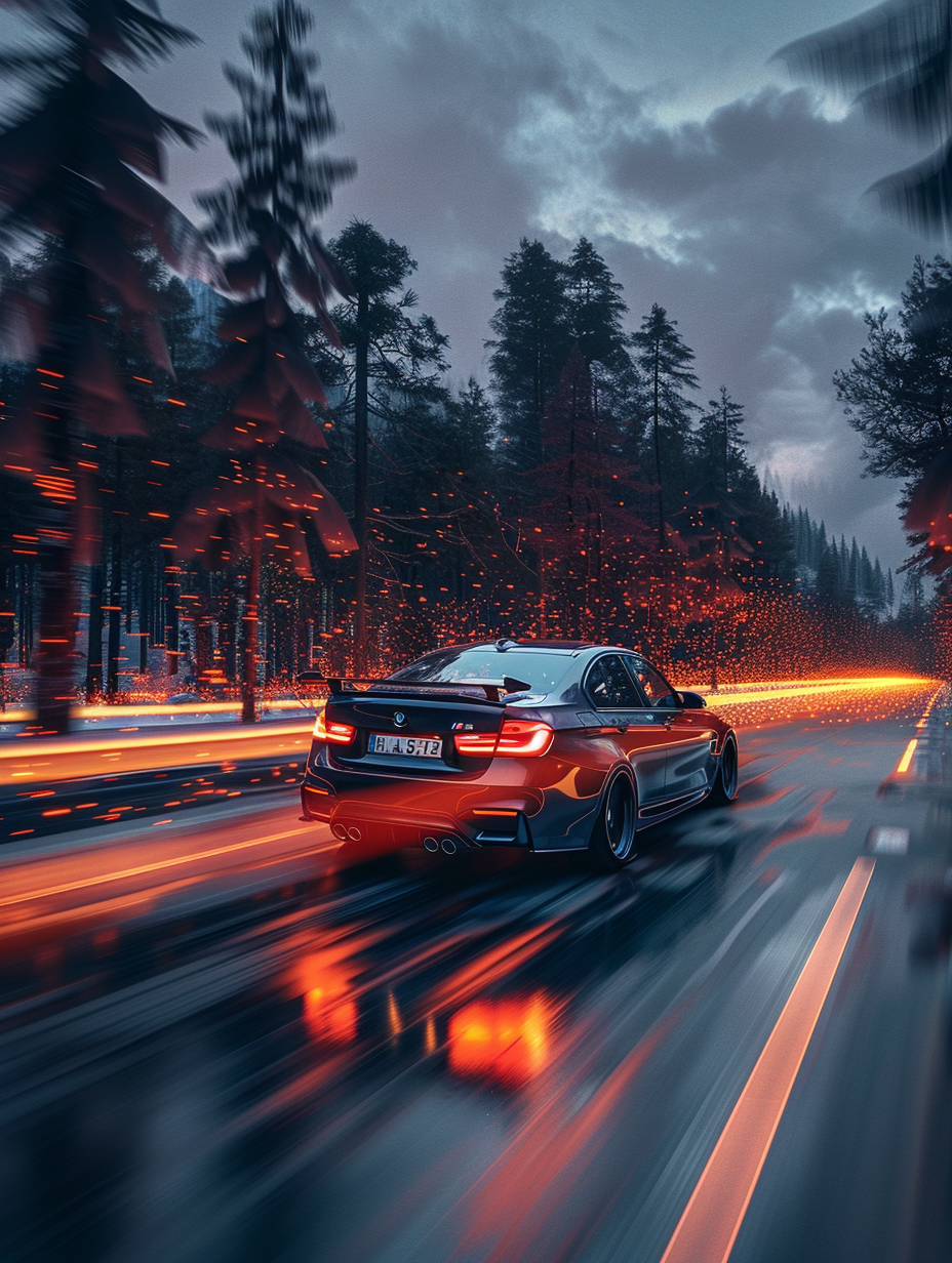 A Shiny BMW Driving on the Road