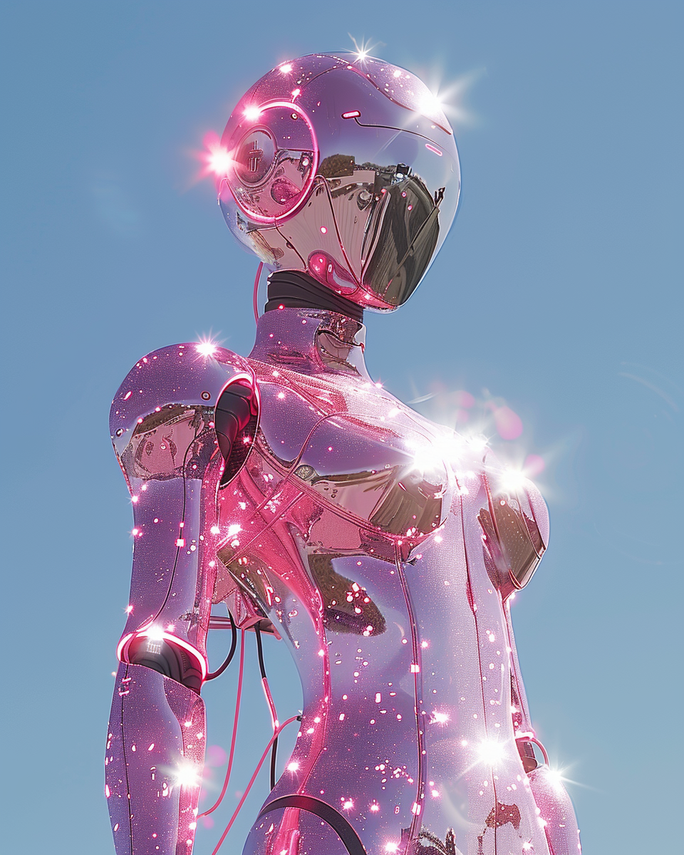 A Shiny Disco Ball Robot with Ponytails