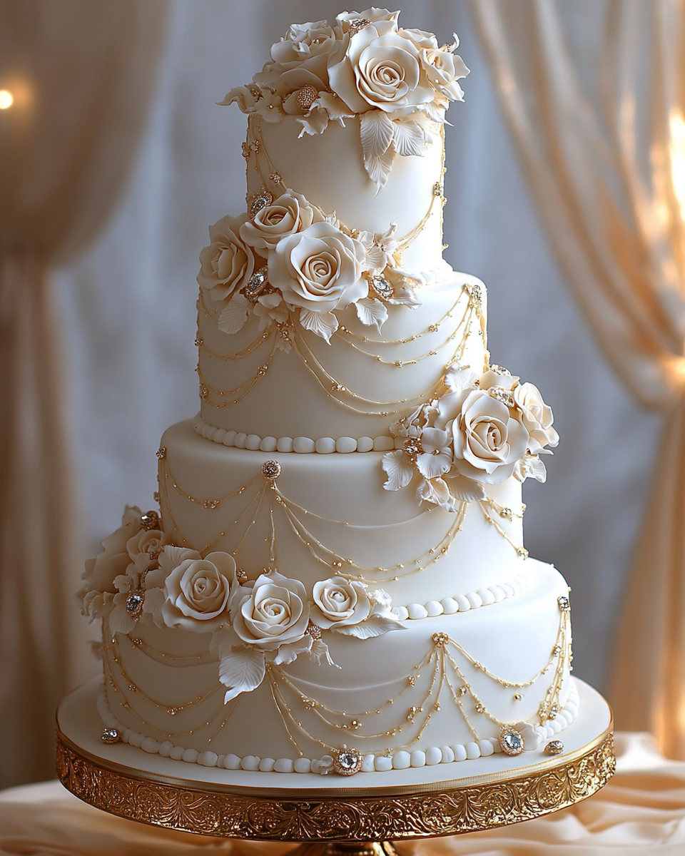 A Shiny Gold and White Arabic-Inspired Cake