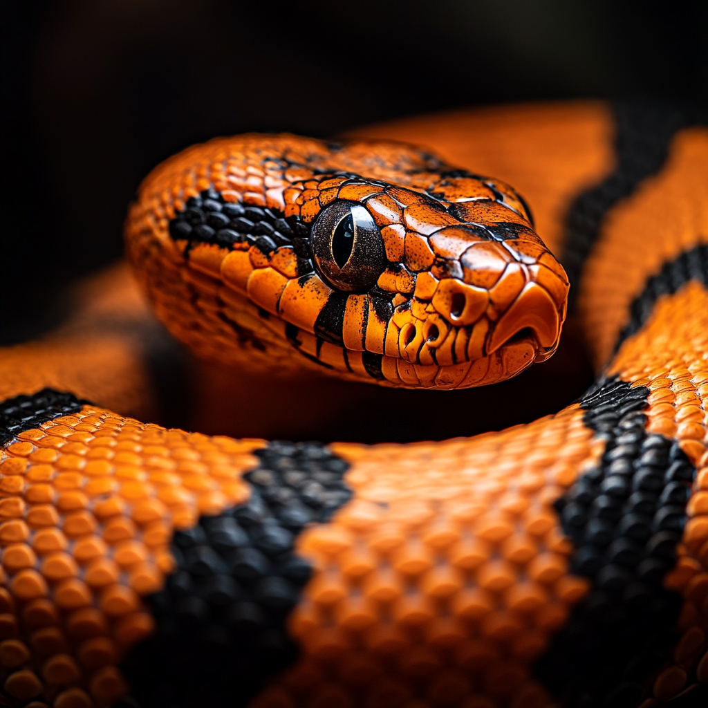 A Shiny Orange Snake Slithering in Darkness