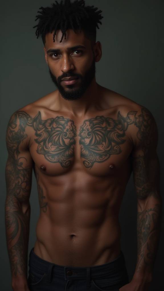 A Shirtless Tattooed Black Man