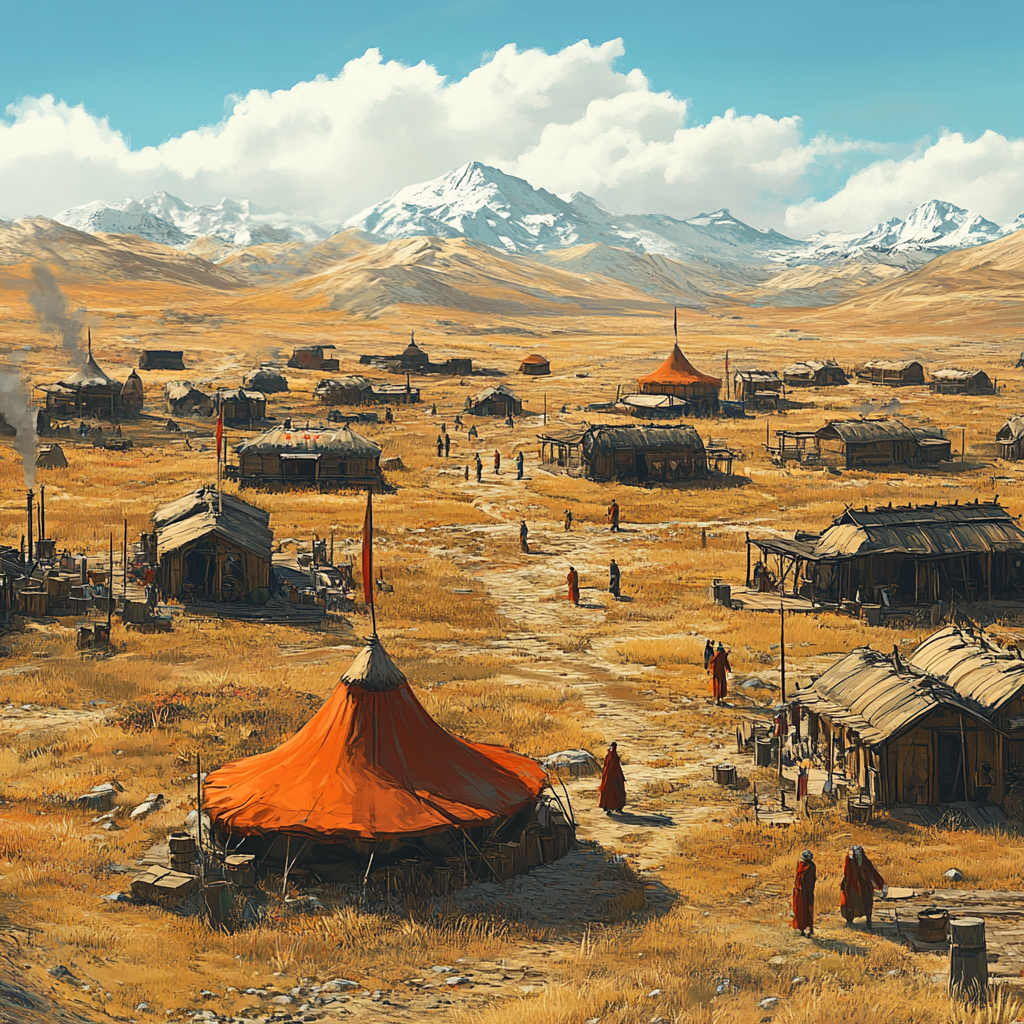 A Siberian village with few inhabitants in plains.