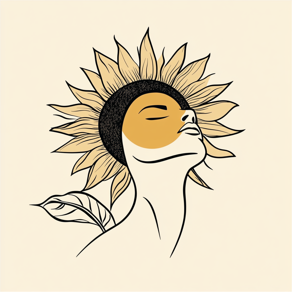 A Simple Logo of Woman with Sunflower and Sun