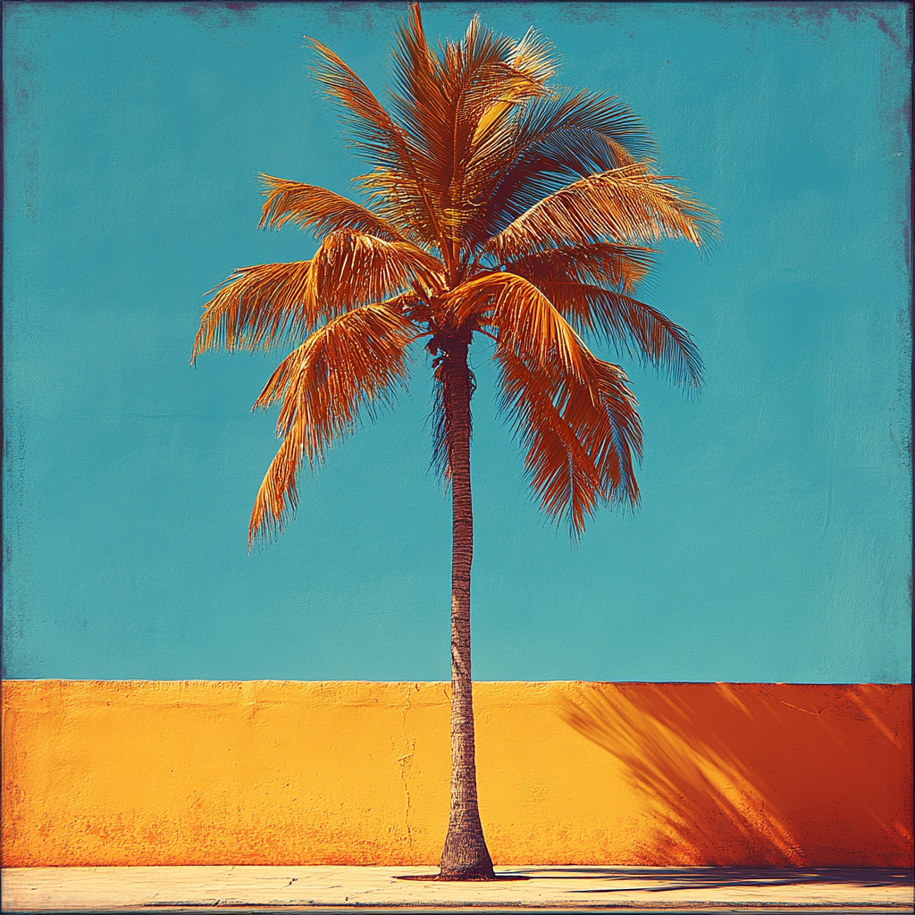 A Simple Palm Tree on Bright Blue Background