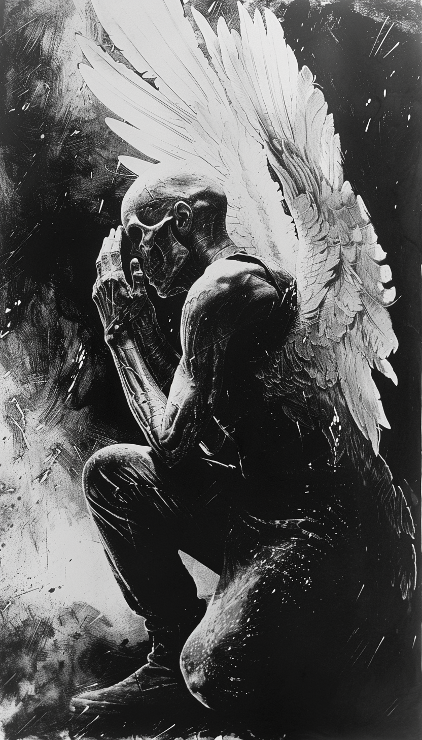 A Skeletal Angel's Desperate Prayer for Redemption