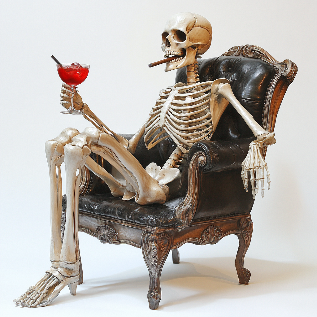 A Skeleton Enjoying Jazz Era Cocktail in Chair