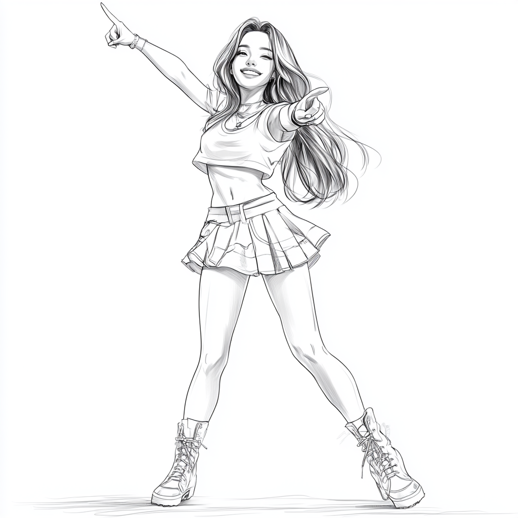 A Sketch of Smiling Female in Miniskirt