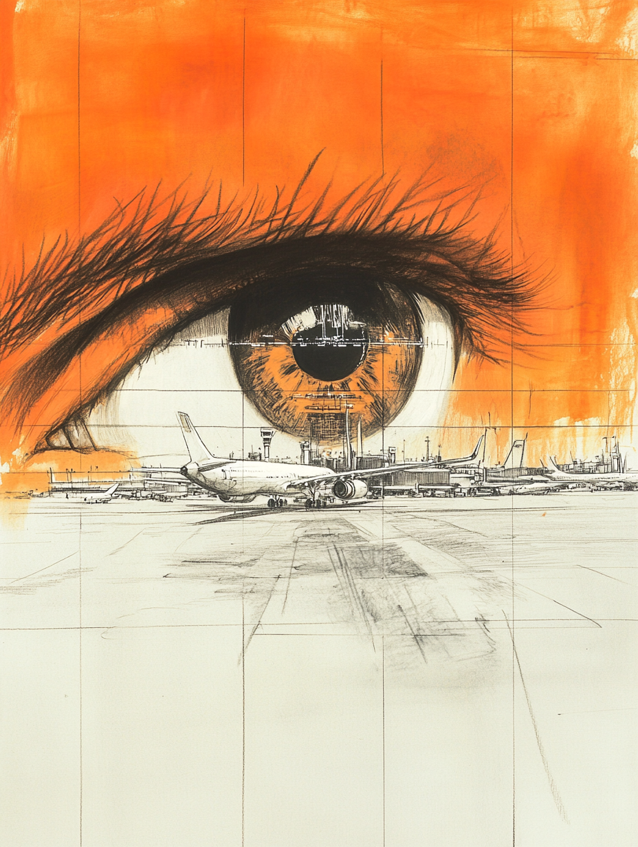 A Sketch of a Man's Eye with Airport View 