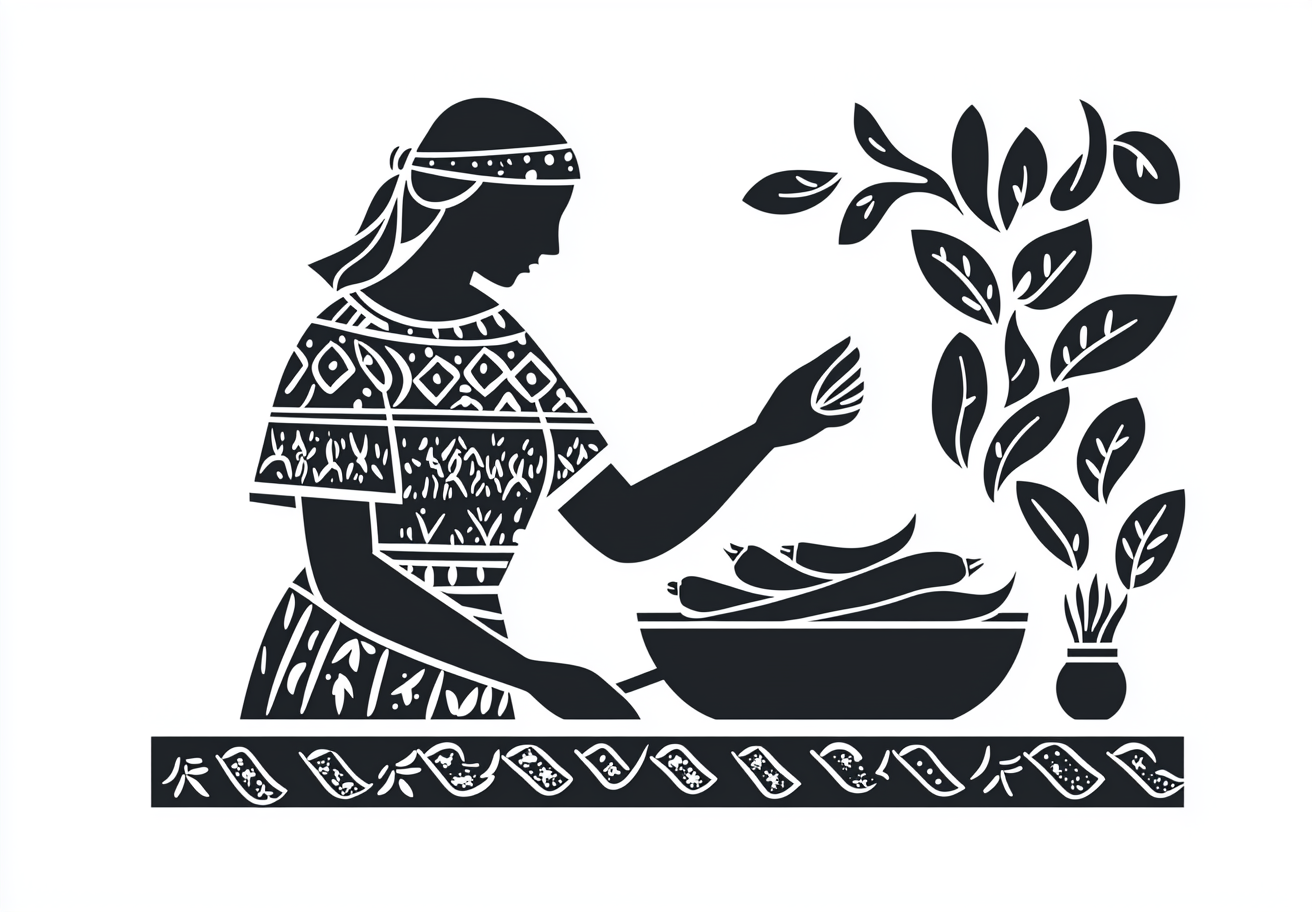 A Slavic Icon Woman Cooking Peperoni in Pan