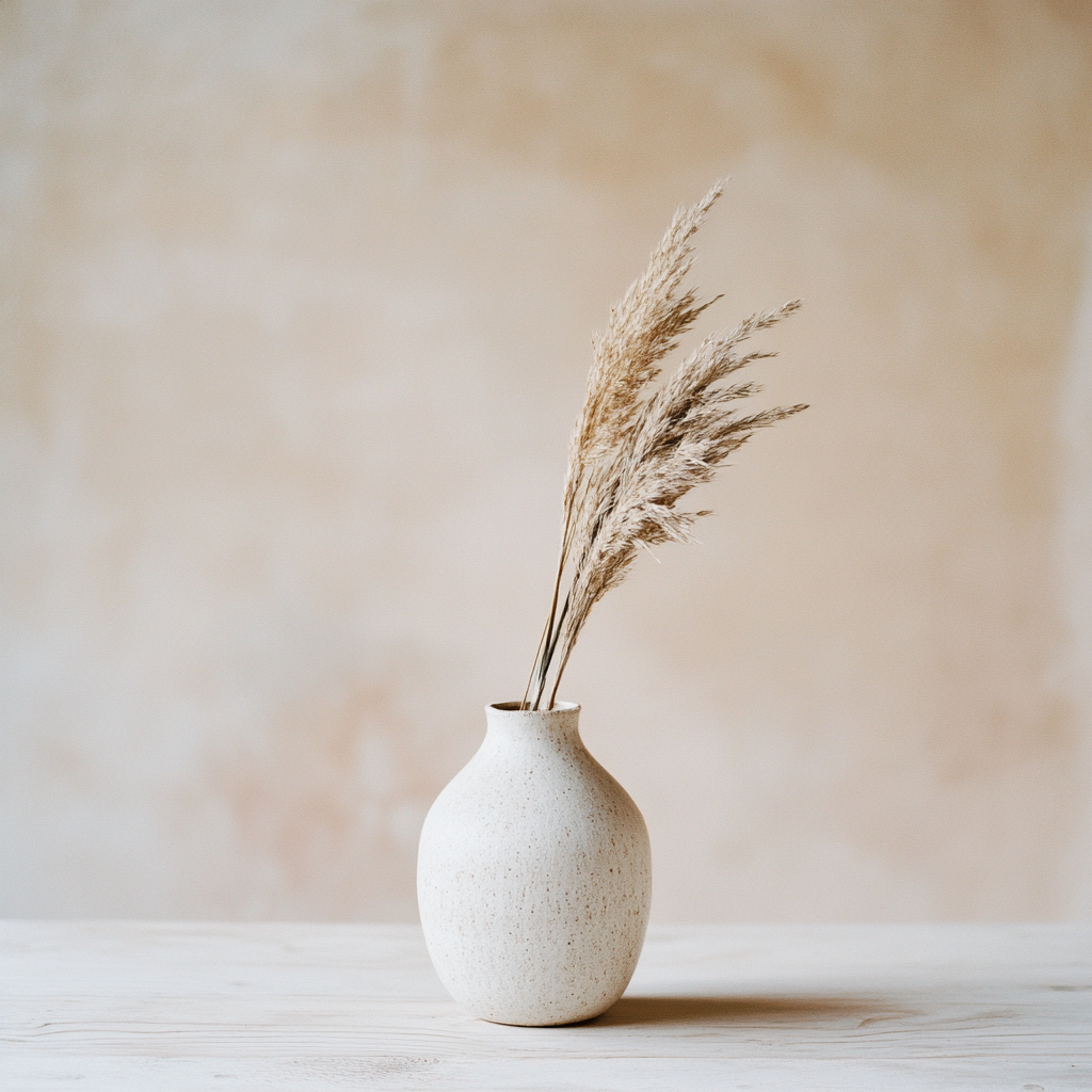 A Sleek Ceramic Vase with Pampas Grass