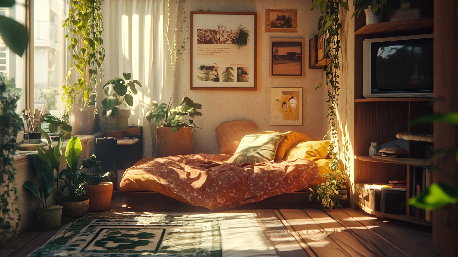 A Small Apartment Room with Plants and Light