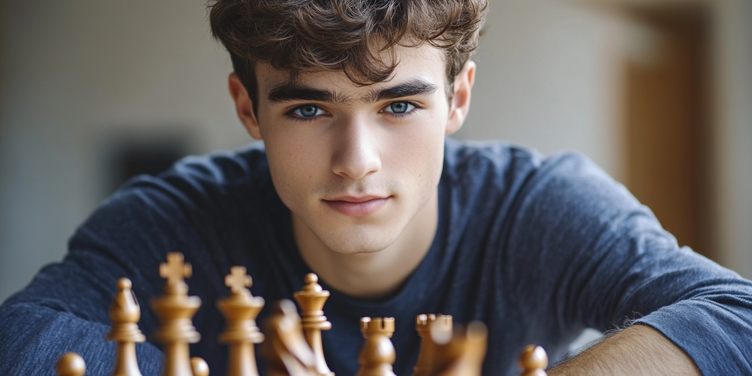 A Smart Man Playing Chess in School Shirt