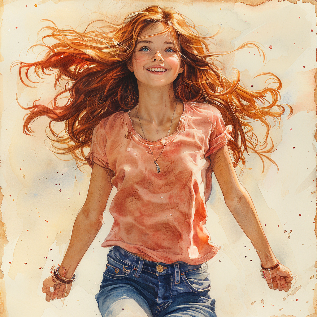 A Smiling 12-Year-Old Girl with Red Hair