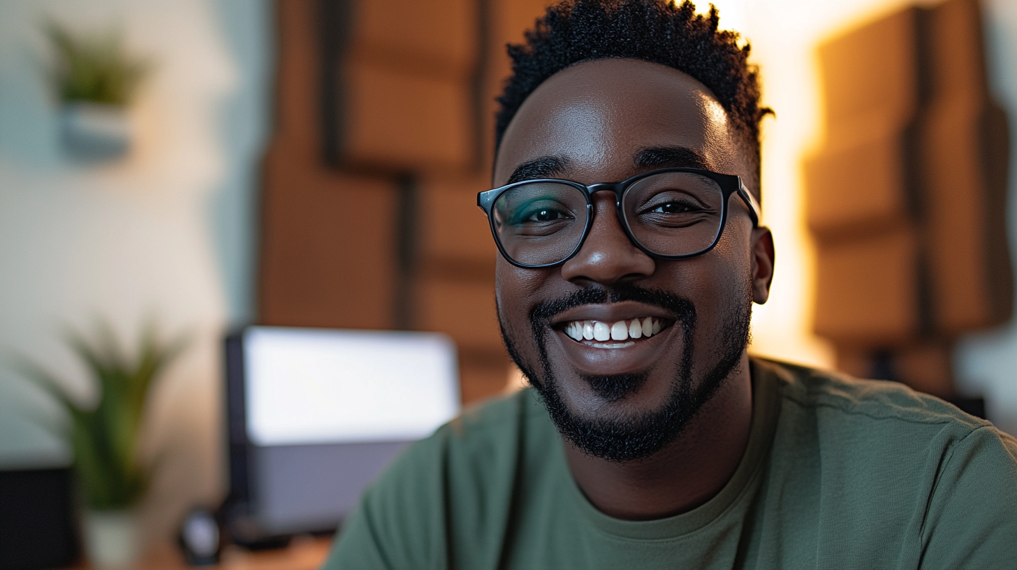 A Smiling Hipster at His Home Office