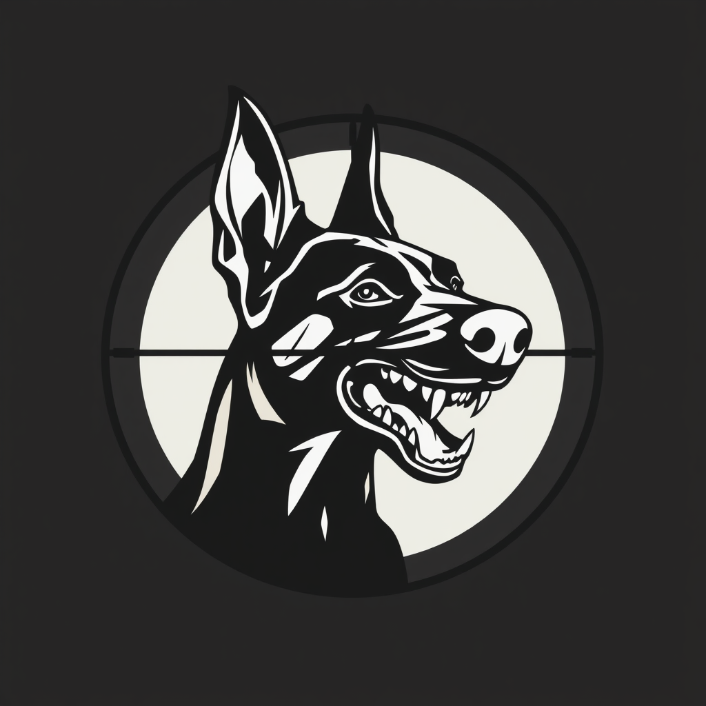 A Snarling Belgian Malinois in Crosshairs Logo