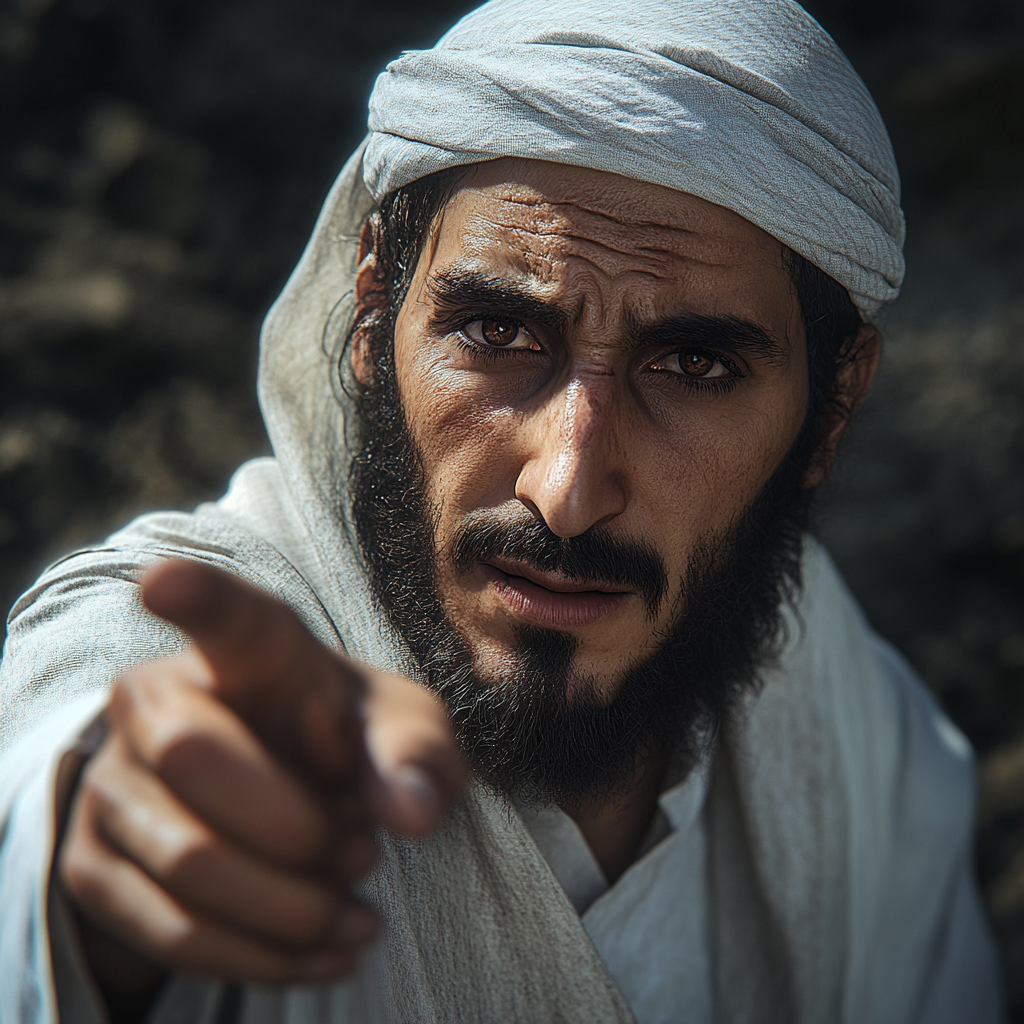 A Sneaky Arab Man Accusing with Intense Eyes.