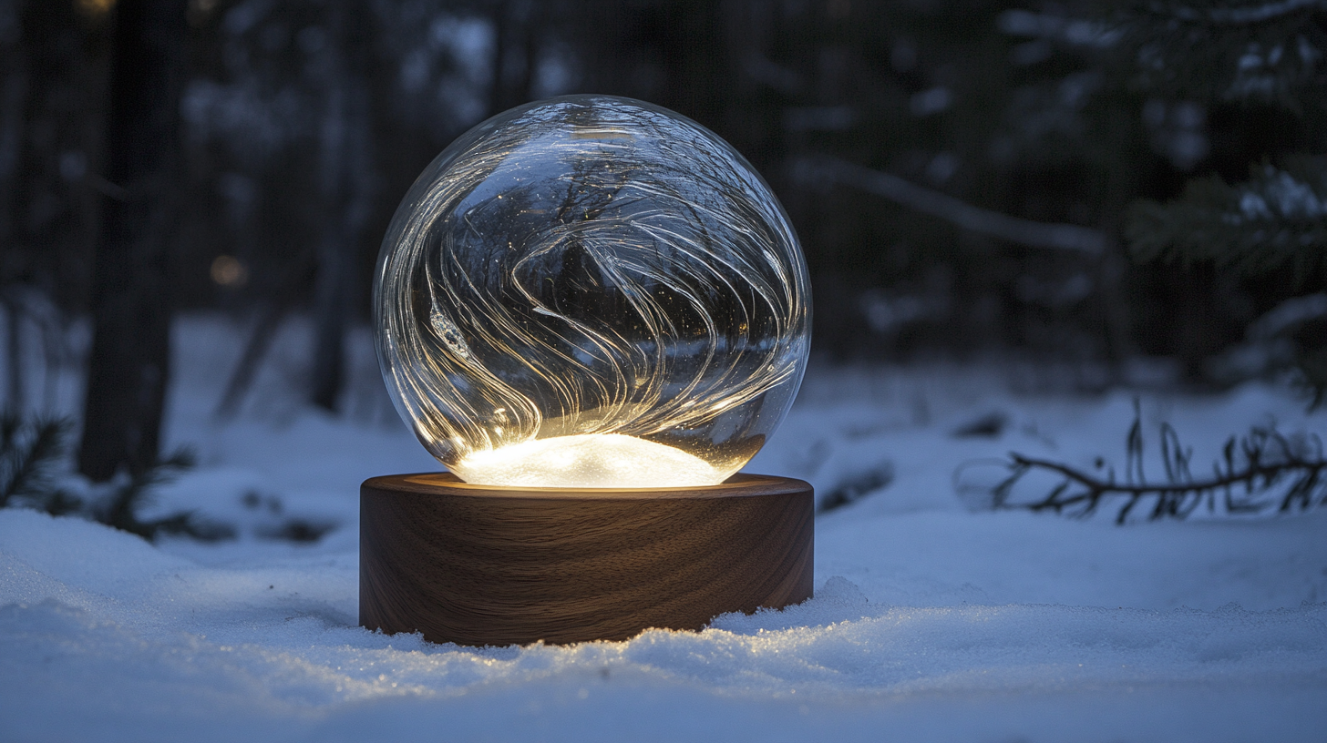 A Snow Globe in a Nighttime Pine Forest