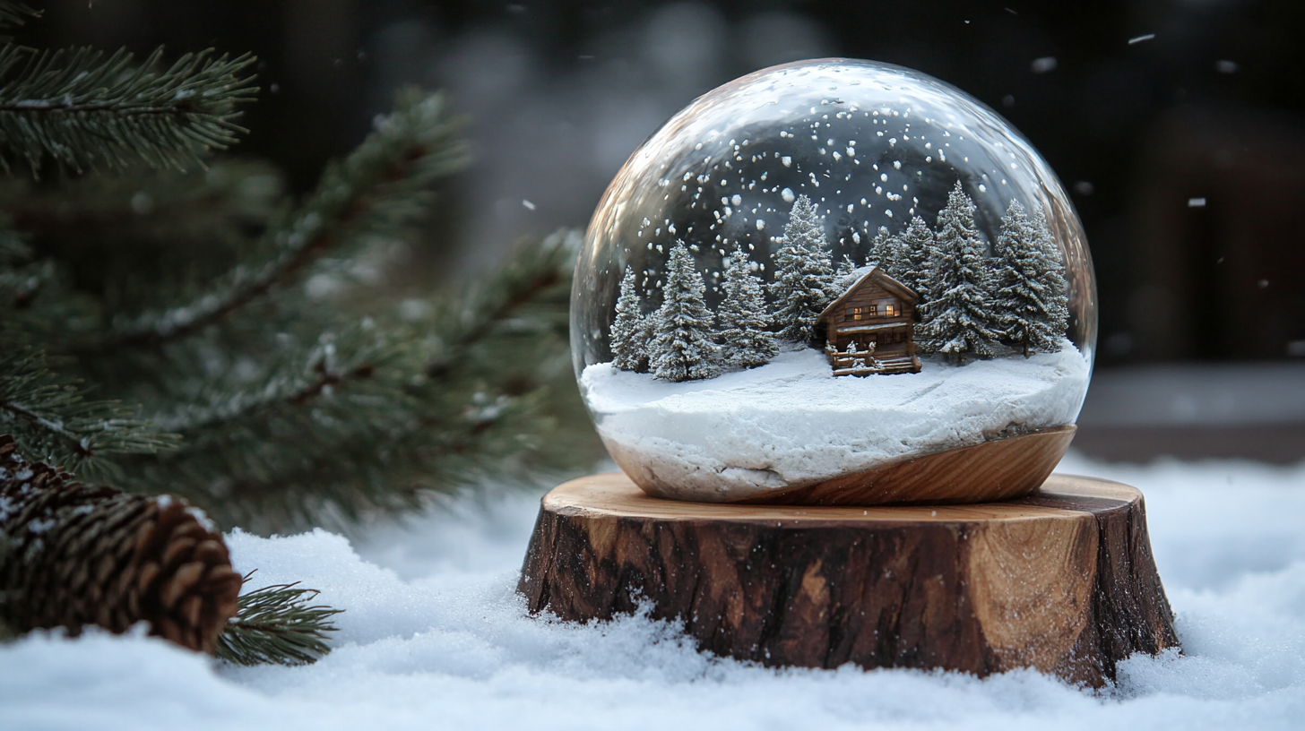 A Snow Globe in a Pine Forest at Night