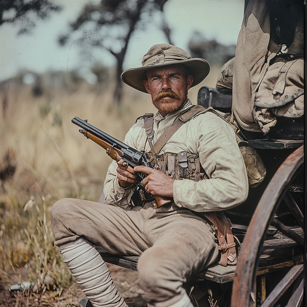 A South African soldier with gun by carriage.