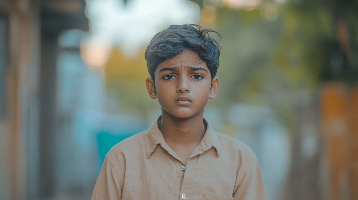 A South Indian boy in denim pant.