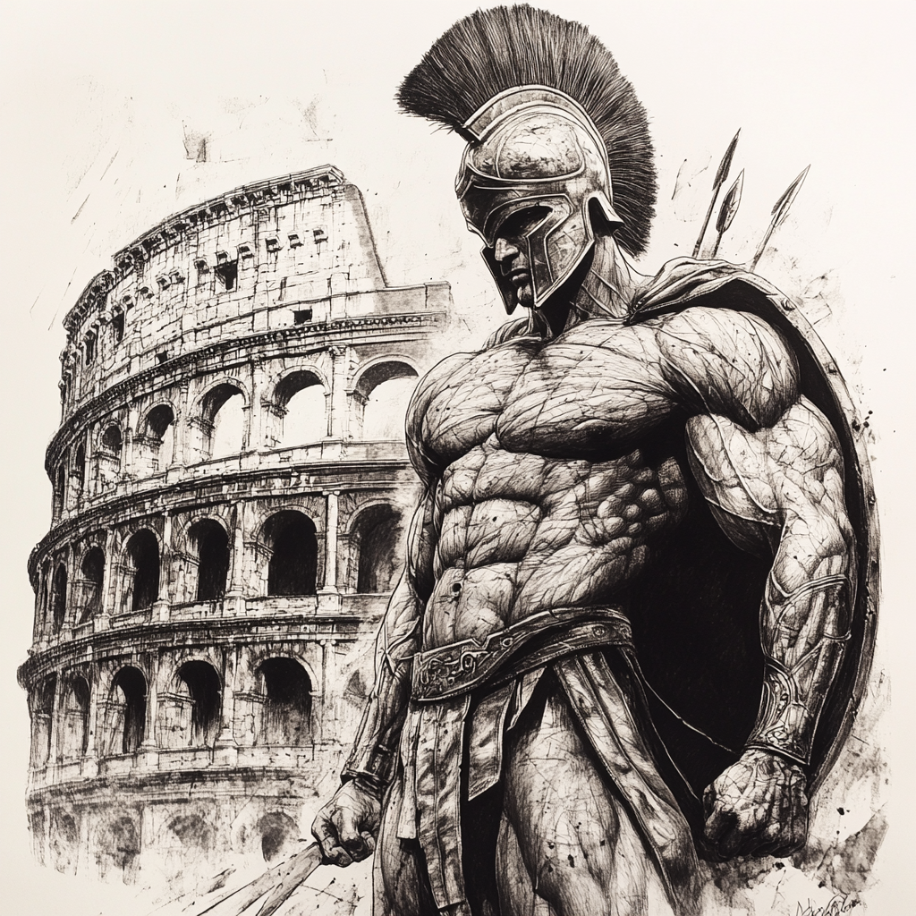 A Spartan warrior with defined muscles in battle