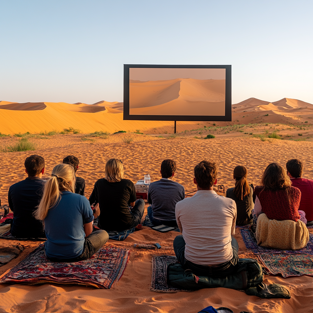 A Speaker Presenting in Sahara Desert with Audience