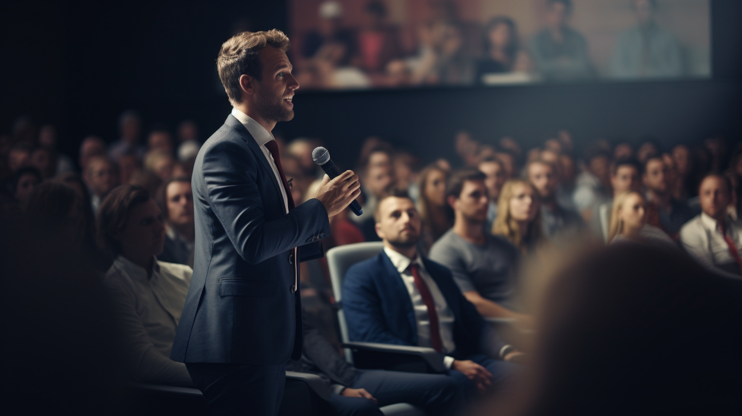 A Speaker at a Corporate Business Conference