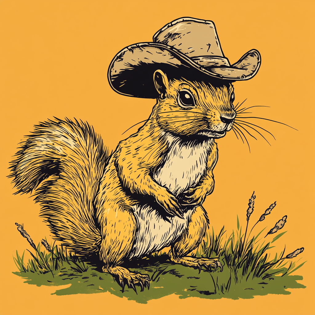 A Spiteful Squirrel in Cowboy Hat Ready to Fight