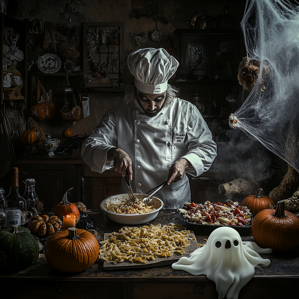 A Spooky Italian Chef Preparing Halloween Dishes